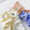 Chaussettes brodées florales pour femmes, Harajuku, Vintage, en coton, respirantes, mode japonaise, couleur unie, mignonnes et longues