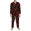 Men's Sleepwear Red Lobsters Pajama Sets Coastal Coral Lovely Women Long Sleeve Casual Leisure 2 Piece Nightwear Large Size