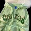 Retro Geborduurd Vest Hoodies Dames Y2k Losse Street Style Jas Met Capuchon Rits Oversized Trekkoord Lange Mouw Sweatshirts 231228