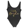 S 3XL Gold Print Team Bride Swimsuit Squad Women Swimwear Bachelorette Party Summer Beatchwear Bathing Suit 231227