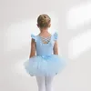 Stage Wear Sparkle Ballet Tutu Skirt Artistic Gymnastics Mesh Girl Leotard Flutter Short Sleeve Ballerina Princess Dress Up Costume Korea