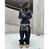 Y2K Streetwear Haruku Hip Hop Cartoon Graphic Print Baggy Jeans Black Pants Män kvinnor 2023 Nya gotiska breda benbyxor