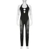 Damen-Overalls, V-Ausschnitt, volle Hose, Damen, ärmellos, Overall, Schwarz