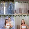 2 Panel 10x10FT White Backdrop Curtains With Lights for Party Wedding Arch Wrinkle Free Po Background Baby Shower Decorations 231227