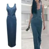 Casual Dresses 2023 Spring Summer Waist Slim Women Dress Sexy Denim Halter Maxi Office Lady Long