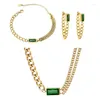 Orecchini di collana set gioielli in acciaio inossidabile smeraldo a tre pezzi di abbigliamento sovrapposti braccialetti vintage
