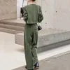 Pantalones de dos piezas para mujer Otoño Mujeres Conjuntos de pana Cardigan Abrigos Pierna ancha 2 piezas Traje Color Sólido Señoras Trajes elegantes Moda femenina