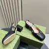 Elegant Square Toe Slingbacks Kadın Deri Sıradan Ayak Bileği Kayışı Toka Lüks Tasarımcı Sandalet Moda Kalın Topuk Parti Elbise Ayakkabıları