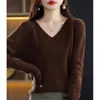 Women's Sweaters 2023 Autumn Winter Knitwear V-Neck Pullover Sweater Girl High Elasticity Long Sleeve Solid Fine Yarn Wool Undercoat