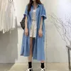 Party Dresses Casual Denim Dress for Women Chic Summer Lapel Single Breasted Loose Multi Pocket Long Shirt Vestidos Robe Cardigan Coat