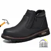 Chaussures de travail pour hommes, bottes de sécurité imperméables et anti-étincelles en cuir, antidérapantes, noires, 231225