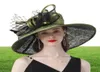 FS Paarse Dames Tovenaar Hoeden Bruiloft Kentucky Derby Hoeden Voor Vrouwen Bloemhoeden Grote Brede Rand Fedora Organza Hoed Kerk 201107300236