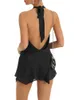 Chronstyle feminino sexy fino ajuste baixo corte mini vestido y2k sem costas halter profundo decote em v malha curto elegante vestidos de noite 2023 231228