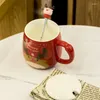 Tasses INS Ceramic tasse de tasse de tasse mignonne cuillère de dessin animé de Noël avec lait de couverture