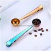 Coffee Scoops Colorf Kitchen Supplies 2 In 1 N Stainless Steel Sealing Clip Coffee Bean Milk Powder Punching Dose Spoon Cafe Measuring Dhjbr
