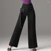 Stage Wear X067 Latin Dance Pants Ladies High midja Moderna byxor breda ben Practice Show Rumba Suit