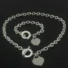 Julklapp 925 Silver Love Necklace Armband Set Wedding Jewelry Heart Pendant Halsband Bangle Set 2 i 1271H