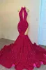 Luxury Mermaid African Prom Formal Dress 2024 Black Girls Halter Sexy Backless Cut-out Sequins Evening Club Party Gowns Vestido De Feast Robe De Soiree