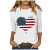 Dames T-shirts Dames overhemd Amerikaanse vlag Print Ronde hals 3/4 mouw Onafhankelijkheidsdag 4 juli Tops Vrouwelijke losse patriottische T-shirts