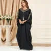 Etnik Giyim Siyah Nakış Abaya Kadınlar İçin Gevşek Batwing Kol Elbise Eid Ramazan Djellaba Dubai Türkiye Kaftan Marocain Jalabiya Robe