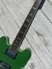 Full Hollow 335, verde opaco, accessorio argento, tastiera personalizzata, firmato, pacchetto Lightning