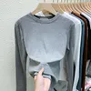 Женские футболки T Tuangbiang Winter Women Women Women Cotton Corpean Slim Fit Version футболка 2023 Сплошные длинные рукавы Осень Осень. Универсальные серые вершины