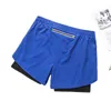 LL Shorts esportivos de verão masculinos de secagem rápida, respirável, camada dupla anti-reflexo, shorts de treinamento falsos de duas peças, shorts de corrida fitness