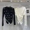 Kadın Sweaters Prepomp 2023 Kış Varış Dantel Yaka İncileri İşlemeli Beadings Yaprakları Örme Külot Kadınlar İnce Sweater Gp129