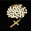 24pcs 6 mm katolicki biały złoto Pearl łańcuch różaniec Naszyjnik dziecięcy Chrztu Komuniacja Religia 290o