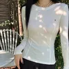 Hauts de luxe pour femmes, T-shirt à manches longues en tissu avec broderie Micro thoracique, printemps/automne
