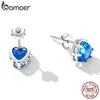 Orecchini a forma di cuore blu in argento sterling 925 per le donne Gioielleria raffinata Pietra brillante Orecchini a bottone d'amore Regalo di lusso per matrimoni 231225