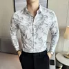 Herren lässige Shirts Camisa Maskulina Plus Size 4xl Modedruck Langarm für Männer Kleidung Geschäft formelle Verschlüsselung Slim Fit Club/Prom Tuxedo