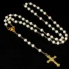 24pcs 6 mm katolicki biały złoto Pearl łańcuch różaniec Naszyjnik dziecięcy Chrztu Komuniacja Religia 290o