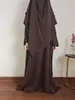 エスニック服2ピース祈りのドレスイスラム教徒イスラム教ジャズクレープマッドドロップフォールスリーブアバヤセットキマージルバブロングヒジャーブ