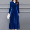 Fluwelen Vintage Dames Maxi-jurk OL-stijl Oversize Ronde Hals Lange Mouwen Avond Slim Fit Geplooid Bodycon Prom 231228