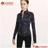 Lu Zwykłe bluzy joga joga sport z kciukiem Gym Fitness Sportswear Bieganie Top Long Inteved Camouflage Bomber Kurtka DH14A