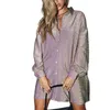 Blusas femininas camisas de senhoras no início do outono de 2023 Butrot Up Solid Loose Shirt Long Slee