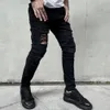 Men High Street Hip Hop Style ممزق جينز قلم رصاص جينز أنيقة ثقوب نحيفة أنيقة سروال الدنيم 231228