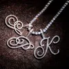 A-Z Single Cursive Letter Pendant Necklace Charm Men Women Fashion Hip Hop Rock Jewelry with Rope Chain244d