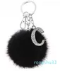 Pompon noir boule de fausse fourrure de lapin porte-clés lettres en cristal porte-clés porte-clés bijoux à la mode accessoire de sac