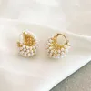 Dangle Earrings 2023 Design Rice Pearl Embellished Metal Flower Basket For Korean Women's Fashion Jewelry Ear Accessories