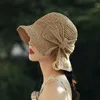 Handmade 100%Raffia Bow Sun Hat Wide Brim Floppy Summer Hats For Women Beach Panama Straw Dome Bucket Hat Femme Shade Hat 231228