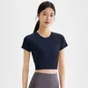 lu Womens Yoga Shirt Outfit Short Sleeve Crew Neck Breathable Seamless Women Fintness Gym Short Crop Top Summer T Shirt TP0610