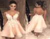 Sexy Backless Champagne Party Dresses V Sheer Neck Straps 3D Floral Applique Cocktail Eevning Dress Homecoming Formal Wear Custom 4951696