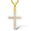 Kedjor hiphop 925 silver 5mm d färg moissanite cross hänge halsband 18k guld pläterad mosan diamant religiös med repkedja