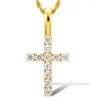 سلاسل Hiphop 925 Silver 5mm D Color Moissanite Cross Necklace 18K Gold Plated Mosan Dienty مع سلسلة حبل