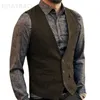 Män passar Vest Black Grey Wool Tweed Waistcoat Jacket Slim Fit Like Beckham Business Groomman Clothing Man For Wedding Vests 231227