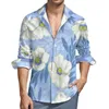 Camisas casuais masculinas camisa de estampa de flores brancas folhas florais de manga longa blusas