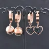 Hoop Earrings KIOOZOL Stainless Steel Black Heart Pendant Rose Pink For Women Jewelry