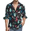 Camisas casuais masculinas Folly Imprimir Camisa Estética Mens Woodland Floral Outono Vintage Blusas Manga Longa Gráfico Oversize Roupas